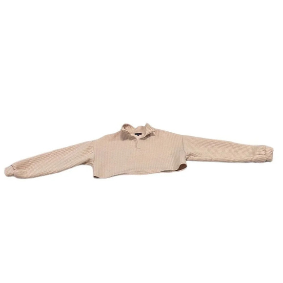 Ever After Cropped Sweater Collar Quilted Tan Size Medium M - Picture 4 of 14